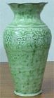 Flower Vase Embossed in Green Finish 11.25" H