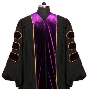 Doctoral Gown in BLACK Color with Piping and BURGANDY COLOR Velvet