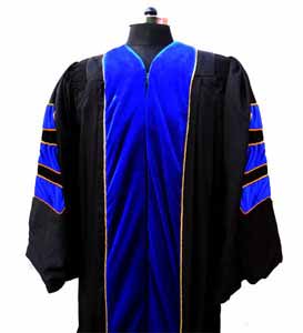 Doctoral Gown in BLACK Color with Piping and ROYAL BLUE COLOR Velvet